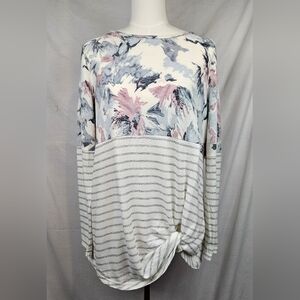 Andthewhy Floral/Striped Blouse‎ Sz Med Side Knot Fairycore Coquette Feminine